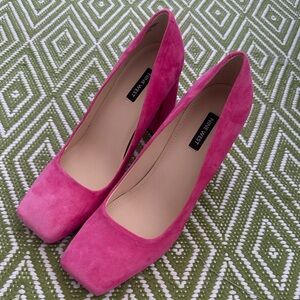 Nine West Hot Pink Suede Block Heel Pumps